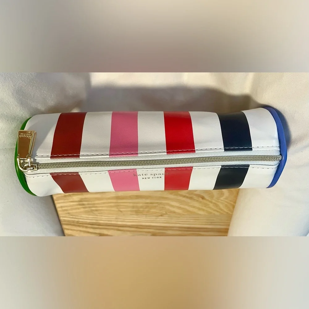 *EUC* KATE SPADE Striped Pencil/Accessory Bag - Round/Zippered/Lined - 9” X 3”